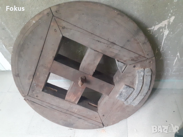 Уникат - Старо масивно дървено колело маховик примитив, снимка 5 - Антикварни и старинни предмети - 53327175