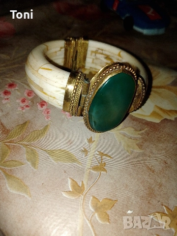 Стара ретро женска гривна слонова кост и ахат , снимка 3 - Антикварни и старинни предмети - 53647213