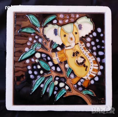 Австралийска ръчно изработена артистична, керамична плочка с коала, снимка 3 - Декорация за дома - 49621047