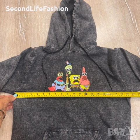 Мъжки суитчър с качулка Nickelodeon Classic Cartoon SPONGEBOB 1999, сив, размер S, снимка 4 - Суичъри - 53587867