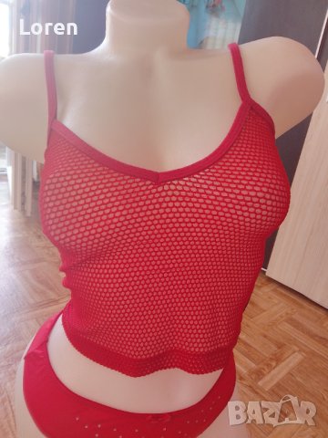 Късо секси мрежесто потниче в червено 