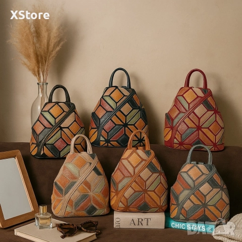 Стилна дамска раница с цветна мозайка