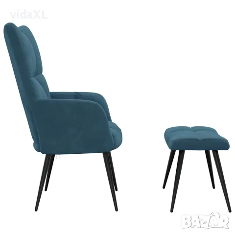 vidaXL Релаксиращ стол с табуретка, син, кадифе, снимка 4 - Столове - 56146913
