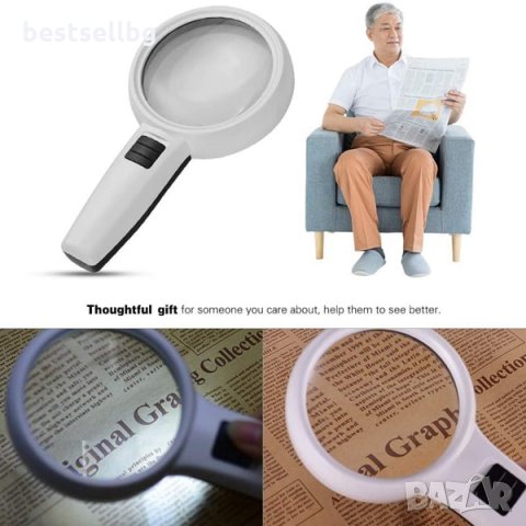 Професионална увеличителна ръчна лупа с LED осветление голяма мощна 5X, снимка 3 - Други инструменти - 35891595