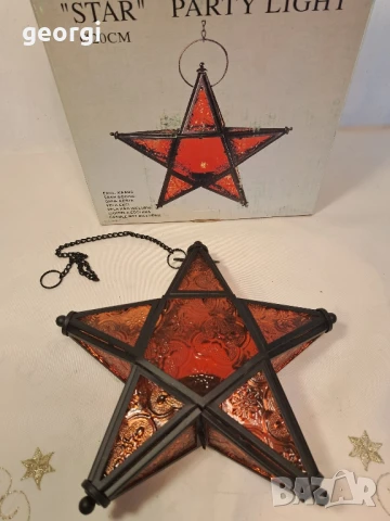 коледна витражна стъклена звезда фенер   26/2