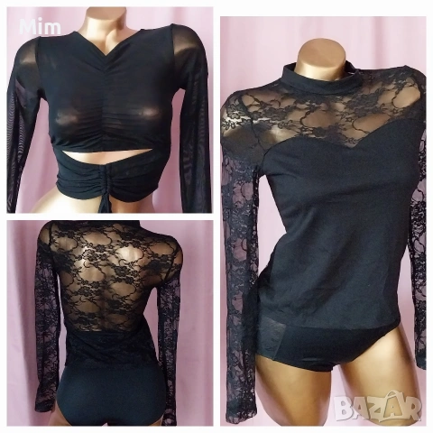 XS/S Черен топ с дълъг ръкав 