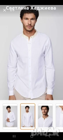Мъжка бяла риза 100% памук и лен , снимка 2 - Тениски - 51199045