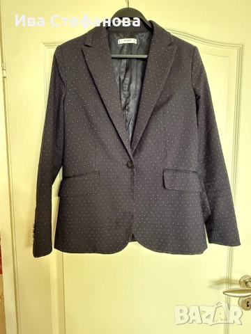 Уникално елегантно женствено сако Mango черно на бели точки , снимка 5 - Сака - 52484441