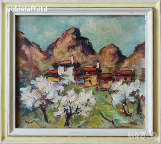 Стара картина, Пролетен пейзаж, къщи, 1990-те год.
