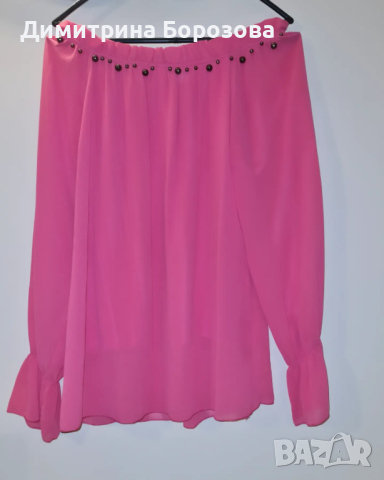 Розова блузка с паднало рамо, снимка 6 - Блузи с дълъг ръкав и пуловери - 40157691