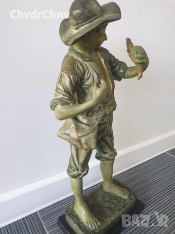 Fogeres статуетка 51см-6кг/стара френска бронзова скулптура/фигура на рибар с риба, снимка 3 - Антикварни и старинни предмети - 50898509