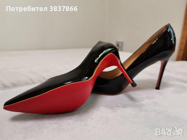Дамски официални обувки, черен лак, червена подметка ток 10см, снимка 3 - Дамски обувки на ток - 42169223