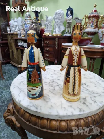 Чифт редки антикварни колекционерски руски дървени фигури Петрозавод , снимка 1