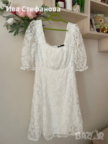 Нова кокетна кукленска елегантна буфан ръкав бяла дантела бяла дантелена  рокля , снимка 7 - Рокли - 41943627