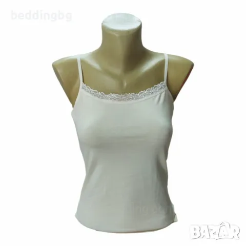 Дамски потник екрю ИВОН с тънка презрамка и дантела | Размери S-2XL