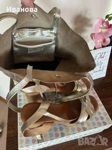 Дамски сандали Gabina/Oh, my sandals и златиста чанта-торба естествена кожа, снимка 8 - Сандали - 53755296