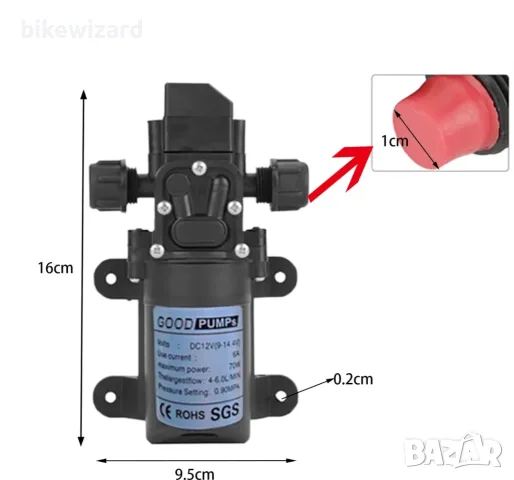 12V мембранна водна помпа за високо налягане 0.9Mpa 6L за градински каравани, къмпинг НОВА, снимка 5 - Други - 55824817