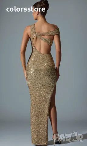 Дамска дълга рокля Shiny gold, снимка 3 - Рокли - 47114418