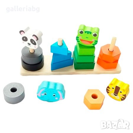 Дървен сортер за форми, многоцветен, с животни, снимка 2 - Образователни игри - 41478815