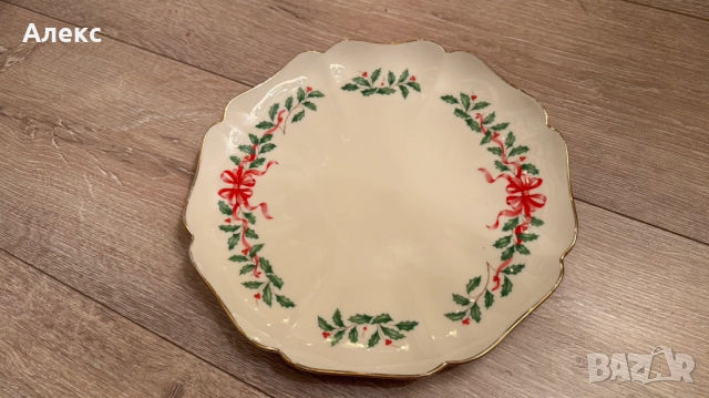  Lenox, 1980г– Голямо Коледно плато, златен печат., снимка 4 - Чинии - 52684175