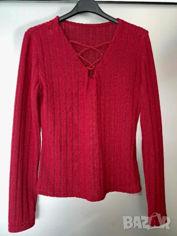 Елегантна блузка с интересно деколте, налична в бордо и светло синьо, снимка 2 - Блузи с дълъг ръкав и пуловери - 47868771