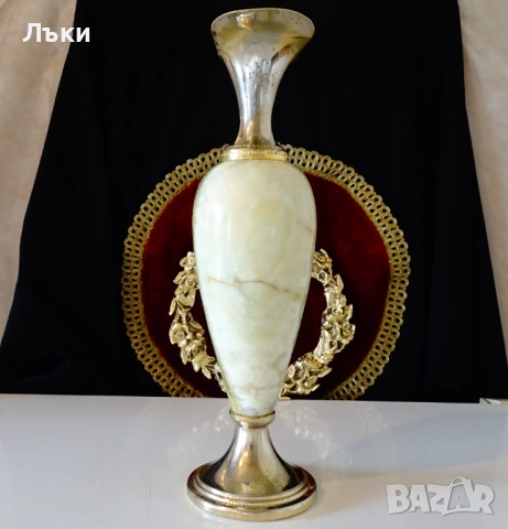 Посребрена ваза,свещник оникс 2.2 кг.,месинг. , снимка 3 - Антикварни и старинни предмети - 52673709