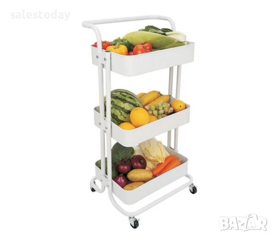 Количка с колелца за фризьорски салон, баня, кухня, градина Органайзер с рафтове, бял, 82см, снимка 3 - Етажерки - 52545421