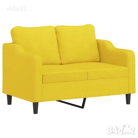 vidaXL 2-местен диван с декоративни възглавници светложълт 120 см плат, снимка 4 - Дивани и мека мебел - 56146706