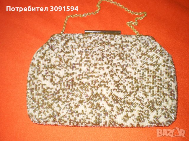 Ретро Дамска чанта портмоне стъклена мъниста бяло , кафяво, снимка 2 - Други ценни предмети - 41701343