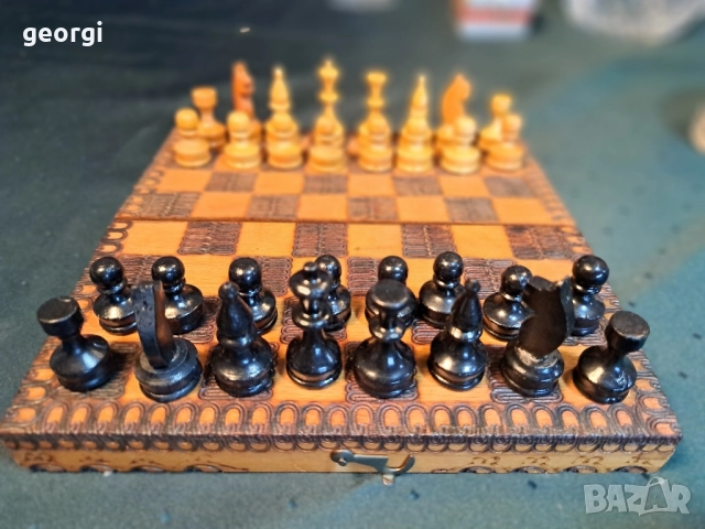 мини дървен шах от соца 30/6