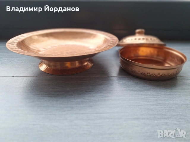  съдове от кована мед фруктиера и бомбониера, снимка 3 - Други - 53326878
