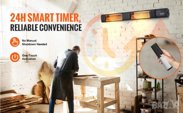 Инфрачервена двойна печка Vevor T17-GR30B 102см 3000W Инфрачервен карбонов отоплител с дистанционно , снимка 3 - Отоплителни печки - 53456302