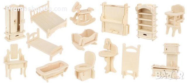 3D дървен пъзел за сглобяване на мебели за кукленска къща 34 бр., снимка 7 - Игри и пъзели - 40916459