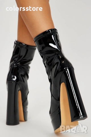 Боти на ток - черен лак - YSV1, снимка 2 - Дамски боти - 41822244