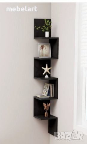 Ъглова етажерка, цвят - Черен гланц 