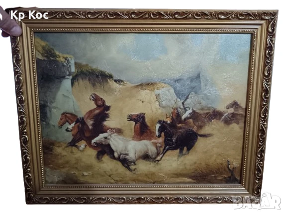 картина с коне, рамкирана, снимка 10 - Картини - 50990839