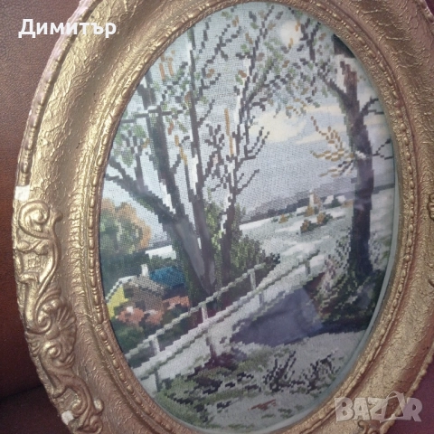 Стара фото картина гоблен в рамка , снимка 2 - Антикварни и старинни предмети - 52584594