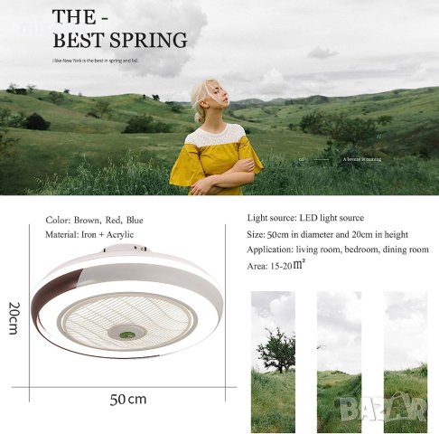 Полилей таванен вентилатор с лед лампа, интелигентно управление  с дистанционно, снимка 5 - Лампи за таван - 34023966