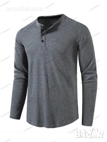 Мъжка едноцветна тениска с дълъг ръкав и копчета, 8цвята, снимка 12 - Тениски - 42069624