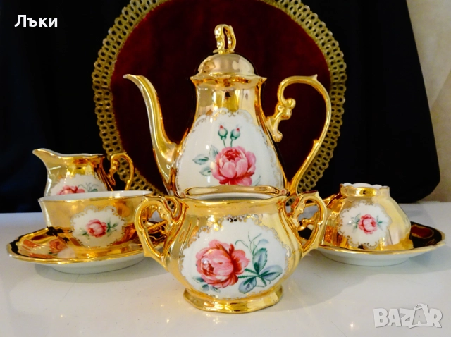 Сервиз за кафе баварски порцелан,чисто злато,роза,барок. , снимка 11 - Антикварни и старинни предмети - 52056365