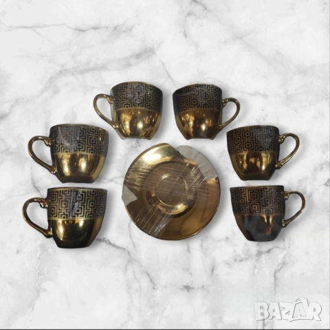Луксозен комплект за кафе 6 бр. чаши + 6 бр. чинийки, снимка 3 - Чаши - 51874212