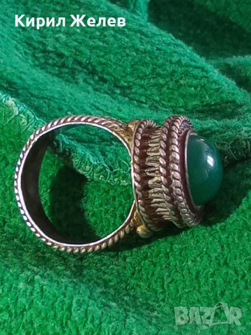 СРЕБЪРЕН СТАР 19 ВЕК ПРЪСТЕН с ГОЛЯМ ШЛИФОВАН КАМЪК ЗЕЛЕН АХАТ - СРЕБРО СТАРО ГРАДСКО БИЖУ 22478, снимка 3 - Антикварни и старинни предмети - 33046862