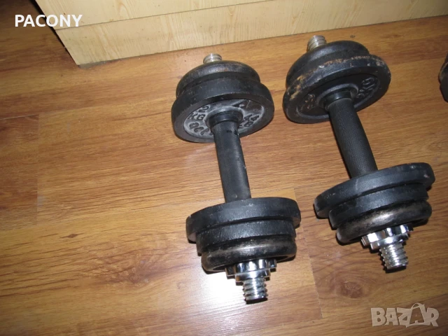 ЯКИ Дъмбели- 2 комплекта с гаечно затягане 2х14 и 2х11кг, снимка 2 - Фитнес уреди - 51146922