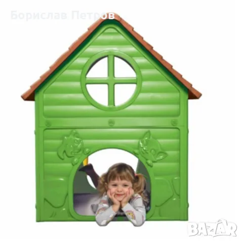 Детска градинска къщичка – Зелена къща за игра на открито и закрито с отваряеми врати и прозорци, снимка 7 - Други - 55971926