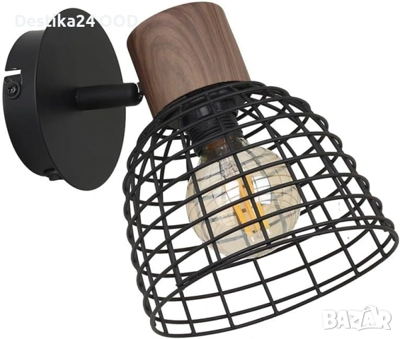 Модерен Спот Черен Метал с Декор Акация