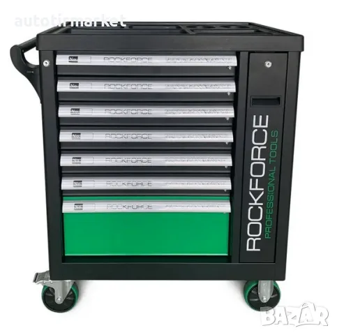 Количка шкаф с инструменти с 7 чекмеджета 5 пълни – Rockforce RFGREEN, снимка 9 - Аксесоари и консумативи - 56053578