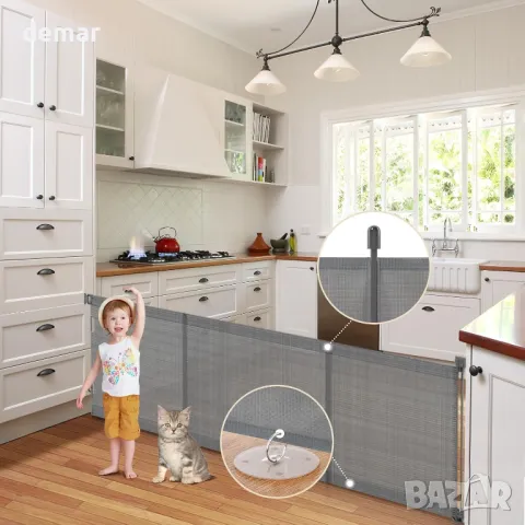 Прибираща се стълбищна порта за бебета и кучета, мрежеста порта с ширина до 180 см