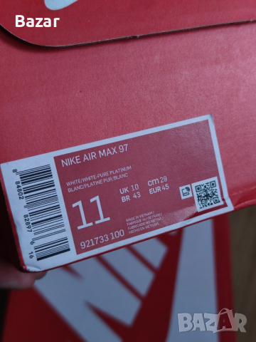 Nike Air Max 97 Pearl White TN Black Размер 45 Номер 29см Обувки Мъжки Маратонки, снимка 7 - Маратонки - 44780064