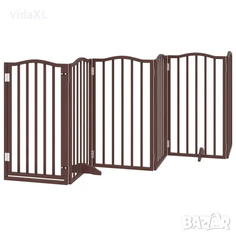 vidaXL Сгъваема преграда за куче с врата 9 панела кафява 450 см топола, снимка 4 - За кучета - 56146655