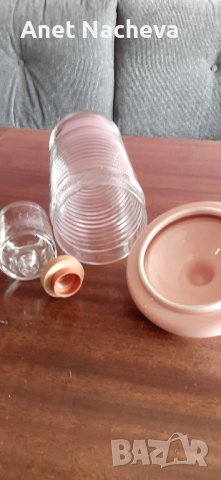 Стъклен релефен буркан с дървена капачка; керамичен капак; шише за наливен парфюм , снимка 5 - Буркани, бутилки и капачки - 42048099